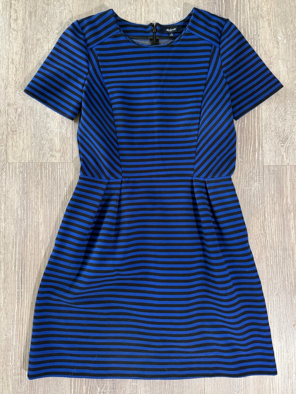 Madewell Black & Blue Striped Short Sleeve Midi Dress